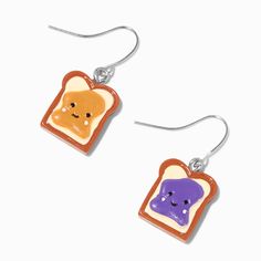 Claire's Peanut Butter & Jelly Sandwich Drop Earrings Cute Multicolor Jewelry With Ear Wire, Cute Multicolor Jewelry, Cute Multicolor Hypoallergenic Earrings, Cute Multicolor Hypoallergenic Jewelry, Cute Hypoallergenic Multicolor Jewelry, Novelty Multicolor Pierced Earrings, Cute Purple Nickel-free Earrings, Fun Purple Dangle Jewelry, Playful Purple Hypoallergenic Jewelry