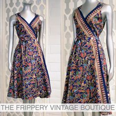 The Frippery Vintage Clothing Boutique: May 2010 Border Print Dress, Dresses From Saree, Long Bohemian Batik Print Dress, Printed Dress, Hippie Batik Print Dresses, Dress Batik, Bohemian Batik Print Party Dress, Festival Dresses With Batik Print, Vintage V-neck Boho Print Dress