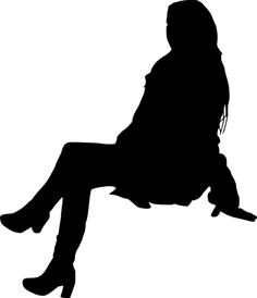 a woman sitting on top of a chair silhouetted against a white background with her legs crossed