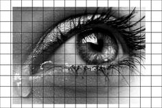 an eye is shown in black and white