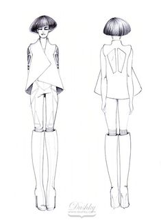 the back and side views of a woman's clothing