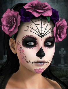 Sugar Skull Face Paint, Skull Face Paint, Best Costumes, Rose Accessories, Sugar Skull Artwork, Halloween Props Diy, Clever Halloween Costumes, Sugar Skull Design