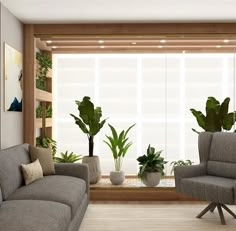 a living room filled with furniture and plants