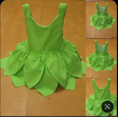 instructions to make a green dress out of construction paper and ribbon on the bottom, along with pictures of how it would be made