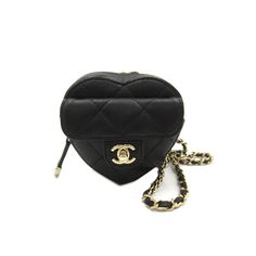 Chanel Mini Heart Shoulder Bag Lambskin Black W 8cm H 7.5cm D 3.5cm Strap Drop Length: 45cm Shoulder Length: 90cm Chanel Mini, Mini Heart, Chanel Bags, Shoulder Length, Black Color, Chanel, Bag Lady, Shoulder Bag, Black