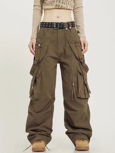 Experience the luxurious comfort and unbeatable style of our Y2k Vintage Spliced Cargo Pants! Made with high-quality cotton fabric and featuring a zipper fly closure, these pants are both practical and fashionable. The solid pattern adds a touch of sophistication to your outfit, making you stand out from the crowd. Upgrade your wardrobe with these must-have pants and unleash your inner fashionista! DETAILSMaterial: CottonClosure Type: Zipper FlyPattern Type: Solid Cargo Vintage Pants, Brown Vintage Cargo Pants, Retro Grunge Aesthetic, Summer Chic Outfit, Slim Fit Skirts, 90s Y2k Fashion, Alt Clothes, 90s Hip Hop Fashion, Baby Tees Y2k