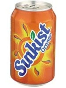 an orange soda can with the word slushy on it's side, in front of a white background