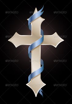 a cross with blue ribbon on black background - miscellaneous objects / objects illustrations, clippings