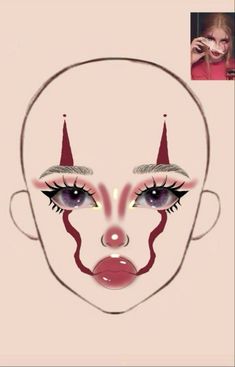 Easy Clown Eye Makeup, Crazy Face Paint Ideas, Clown Makeup Scary Easy, Crazy Makeup Looks Easy, Face Paint Makeup Looks Easy, Face Paint Inspo Easy, Scary Face Paint Easy, Pre Shower Makeup Ideas Crazy, Clown Makeup Looks Easy