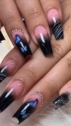 Fancy Nail Art, Manicure Nail Designs, Black Acrylic Nails, Sassy Nails, Tie Dye Nails, Beauty Nails Design, Nails Design With Rhinestones, Pretty Nail Art Designs, Really Cute Nails