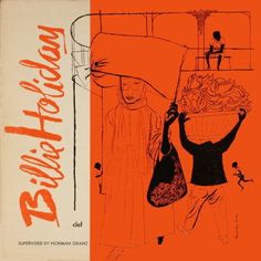 an orange book cover with black and white drawing of people in the background holding bags