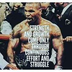 an image of a man with boxing gloves on his chest and the words strength and growth come only through continuous effort and struggle