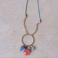 New Necklace 28”L Blue Leather Cord Gold Plated Chain Details Aquamarine, Hydro Quartz, Ruby, Agate Antique Gold Tone Circle Approx 1.5” Diameter Pendant Total 2.5”L Handcrafted In Us Bundle Up And Save Even More. Fast Shipping Sundance Jewelry, Quartz Pendant Necklace, Pressed Flower Necklace, Pearl Necklace Earrings, Chunky Statement Necklace, Bronze Necklace, Rainbow Necklace, Cultured Pearl Necklace, Suede Cord