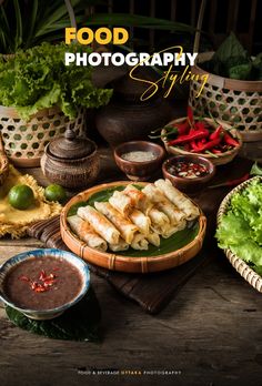 food photography styling book cover with various foods on the table and in bowls next to it