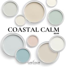 several different colors of paint with the words coastal calm behind them