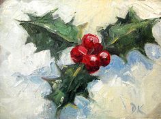 Painting Tutorial Abstract, Christmas Paintings On Canvas, Oil Painting Tutorial, Oil Pastel Paintings, Holiday Painting, Christmas Canvas, Holly Berries, Christmas Drawing, Beautiful Picture