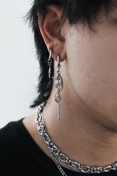 Dragons, chains and spikes - simply badass.    ★ Hand-crafted to order. ★ Available in silver stainless steel only. ★ Available as a singular earring or pair. ★ Full Stainless Steel. High quality long-lasting jewelry.. ★ 2 earring types available:  10mm Hoops, and 10mm Clip On Hoops. Fully Stainless Steel. Alternative Style, Statement Jewellery, Alternative Fashion, Statement Jewelry, Clip On, Statement Earrings, Jewelry Earrings Dangle, Piercings, Dangle Drop Earrings