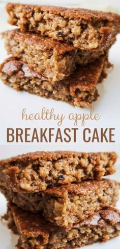 healthy apple breakfast cake is stacked on top of each other