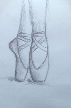 a drawing of a pair of ballet shoes with their laces tied around the ankles