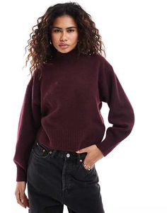 Monki knitted turtleneck sweater in burgundy | ASOS Burgundy Knit Sweater Outfit, Fall Turtleneck With Ribbed Cuffs For Layering, Cozy Fit High Neck Turtleneck For Fall, Cozy Fit Turtleneck Outerwear For Fall, Fall Sweater With Funnel Neck And Ribbed Cuffs, Fall Funnel Neck Sweater With Ribbed Cuffs, High Neck Outerwear For Fall, Classic Fall Soft Knit Turtleneck, Classic Soft Knit Turtleneck For Fall