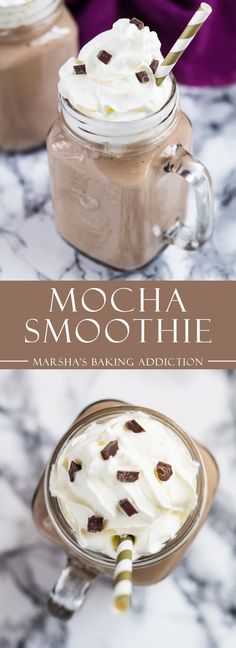 mocha smoothie with whipped cream and chocolate chips