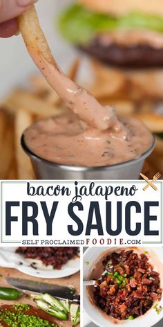 bacon jalapeno fry sauce in a can and on a plate with chips