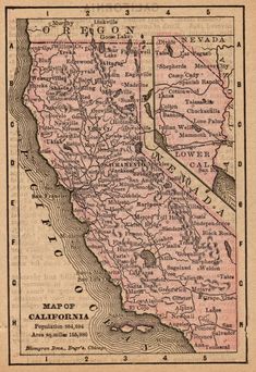 an old map of the state of california