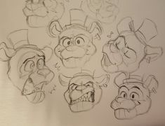 sketches of cartoon characters with different facial expressions