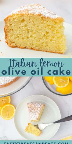 lemon olive oil cake on a white plate