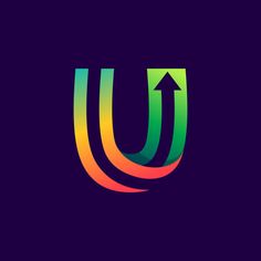 the letter u is made up of colorful lines and has an arrow in it's center