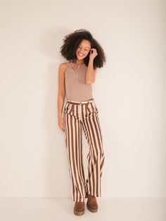 Molly Green - Cassie Striped Pants - Pants How To Style Striped Pants, Stripped Pants Outfit, Pinstripe Pants Outfit, Quilted Outerwear, Neck Snap, Pinstripe Pants, Formal Outfits, Office Look, Skirt Co Ord