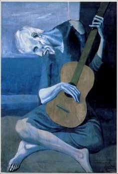 a painting of a man holding a guitar