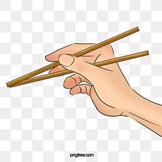 someone holding chopsticks in their hand while they are pointing them at each other