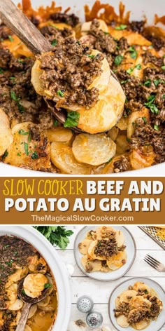 this slow cooker beef and potato aigratin is the perfect meal to enjoy