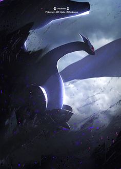 an image of a dragon flying in the sky with purple and blue lights on it