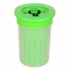 a plastic cup with a green lid on a white background