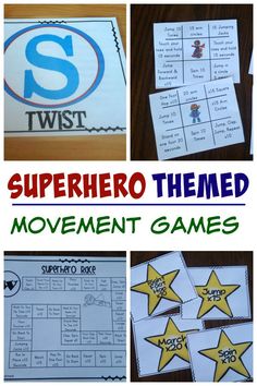 superhero themed movement games and activities for kids to do with their own hands on the board