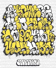 graffiti wallpaper with yellow and black letters