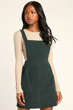 Embracing Autumn Emerald Green Corduroy Pinafore Mini Dress Rehearsal Dinner Guest Outfits, Corduroy Pinafore, Corduroy Pinafore Dress, Perfect Fall Outfit, Casual Formal Dresses, Lulu Fashion, Green Corduroy, Rehearsal Dress, Corduroy Dress