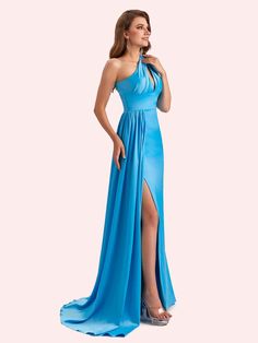 Details Brand:CetimsMaterial: soft satin, pongee.Silhouette: MermaidNeckline: One ShoulderLength: Floor-lengthEmbellishment: Side SlitStraps: One ShoulderSleeve: SleevelessBack Style: Zipper BackFully Lined: YesBuilt-In Bra: NoBoning: NoSize: General, PlusModel's Dress Size: US2 Which Bust 33'', Waist 26.5'', Hip 36.5'', Height 69'' with shoesSize:Only error is less than 1'' between your real measurements (bust, waist, hip: biggest part of hip, hollow to floor with shoes on) and standard size, t Best Prom Dresses, Cheap Bridesmaid Dresses, Matron Of Honour, Prom Dresses Blue, Next Clothes, Burgundy Wedding, Everyday Look, One Shoulder Dress, A Line Dress