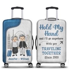 Personalized Luggage Cover is a great accessory that makes you definitely be the talk of the town as you walk through the airports or travel to any place. Luggage Covers also make for the perfect gift idea for Christmas, Birthday, Valentine's Day, Father’s Day, Mother's Day, Anniversary or Graduation, v.v..

Message:

"Hold my hand & I‘ll go anywhere with you
Travelling together since...".

Description 


This is a customized product with a customized design

Dust-resistant and anti-scratch, pr Luggage Vinyl Ideas, Cheap Personalized Travel Bags, Cute Personalized Travel Bags, Personalized Rectangular Travel Accessories, Personalized Suitcase, Custom Luggage, Polyester Spandex Fabric, Luggage Covers, Personalized Luggage