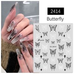 Butterfly Cross Nail Stickers Stars Butterfly Black White Nail Decals Black Butterfly Stickers, Jo Brand, Female Makeup, Butterfly Moon, Nails Inspiration Spring, Butterfly Black And White, Black White Nails, Cross Nails, Pattern Butterfly