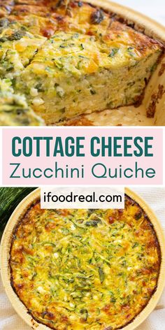 two pictures with different types of quiche in the middle and on the bottom, there is