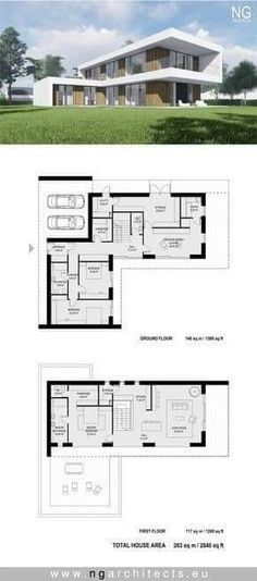 two story house plan with floor plans and measurements