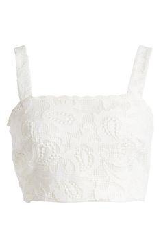 This full-of-charm cropped top is crafted from lovely lace and topped with a trendy square neckline. 15" length (size 6) Square neck Sleeveless Partially lined 100% polyester Machine wash, dry flat Imported Elegant Cropped Lace Crop Top, Chic Fitted Crop Top With Crochet Lace, Chic Delicate Lace Crop Top, Chic Fitted Crochet Lace Crop Top, Fitted Crochet Lace Chic Crop Top, Chic Crochet Lace Fitted Crop Top, White Delicate Lace Cropped Top, Cropped Lace Top With Crochet Details, White Lace Crop Top With Lace Trim