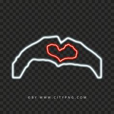 two hands making a heart shape with neon lights