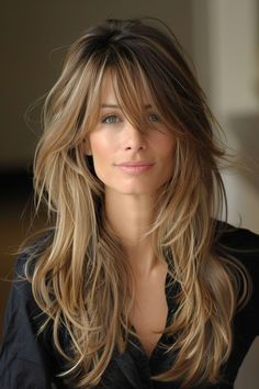 Layered long hair is perfect for added movement and dimension. Check out these 49 must-try long layered cuts with bangs that will be everywhere in 2024! 👆 Click for more ideas！ Long Hair Trends, Layered Hair With Bangs, Long Blonde