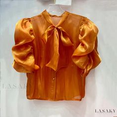 Lasaky - Chiffon Palace Bubble Sleeve Blouse - Short Sleeve Womens Shirt Chiffon Shorts, Short Sleeve Shirt Women, Blouse Short Sleeve, Bubble Sleeve, Cardigan Outfits, Style Cardigan, Chiffon Shirt, Floral Chiffon, Chiffon Blouse