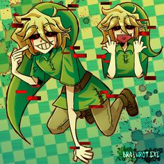 the legend of zeolite character is jumping in front of a green checkered background