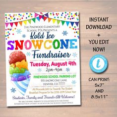 this is an image of a snow cone birthday party invitation for the child's first birthday